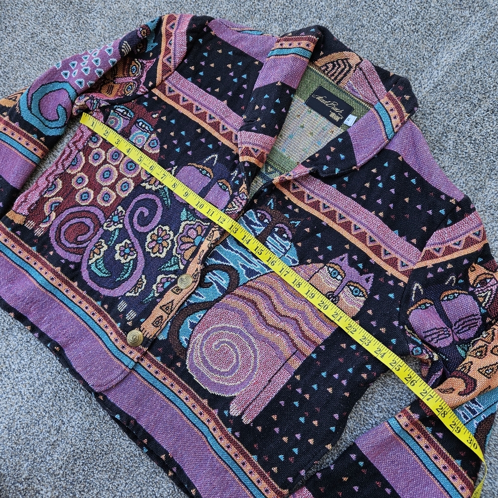 Laurel Burch Cat Tapestry Jacket Heavy Knit Sweater Rare Vintage Womens Size XL - Picture 7 of 16